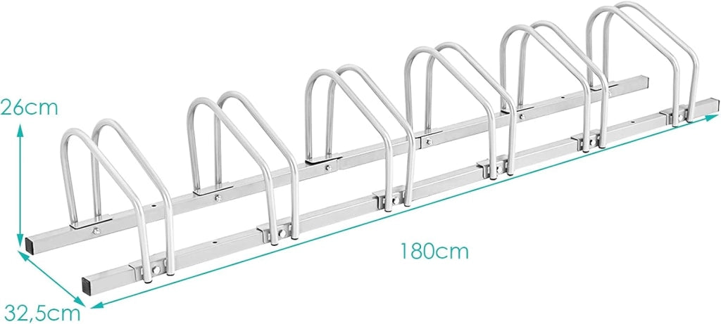Rastrelliera per Biciclette, Portabiciclette Parcheggio Organizzatore per 4/5/6 Bici, Parcheggio per Biciclette, Telaio d'Acciaio (Argento, 6 Bici)