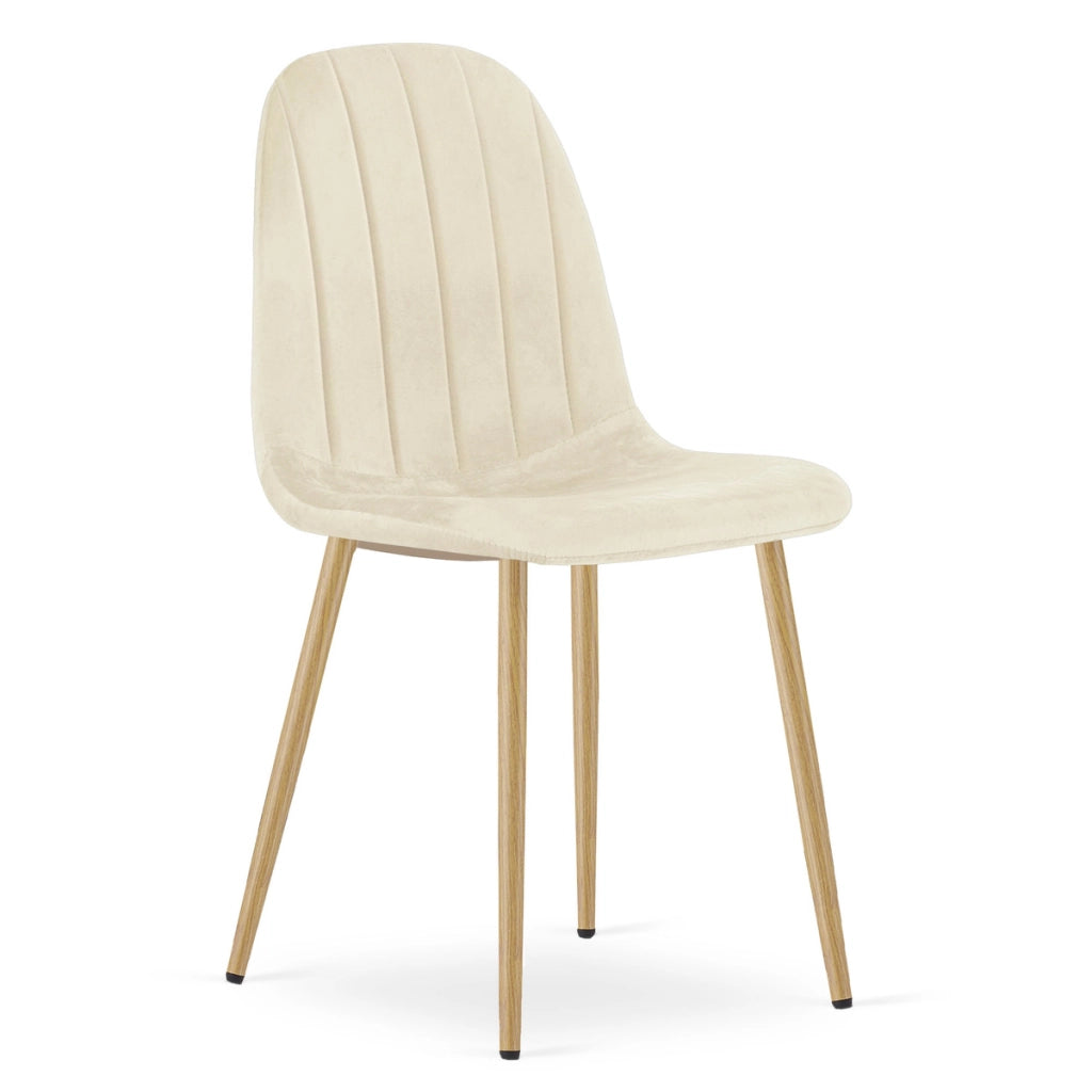 Set di 3 sedie Padva in velluto beige con gambe effetto rovere