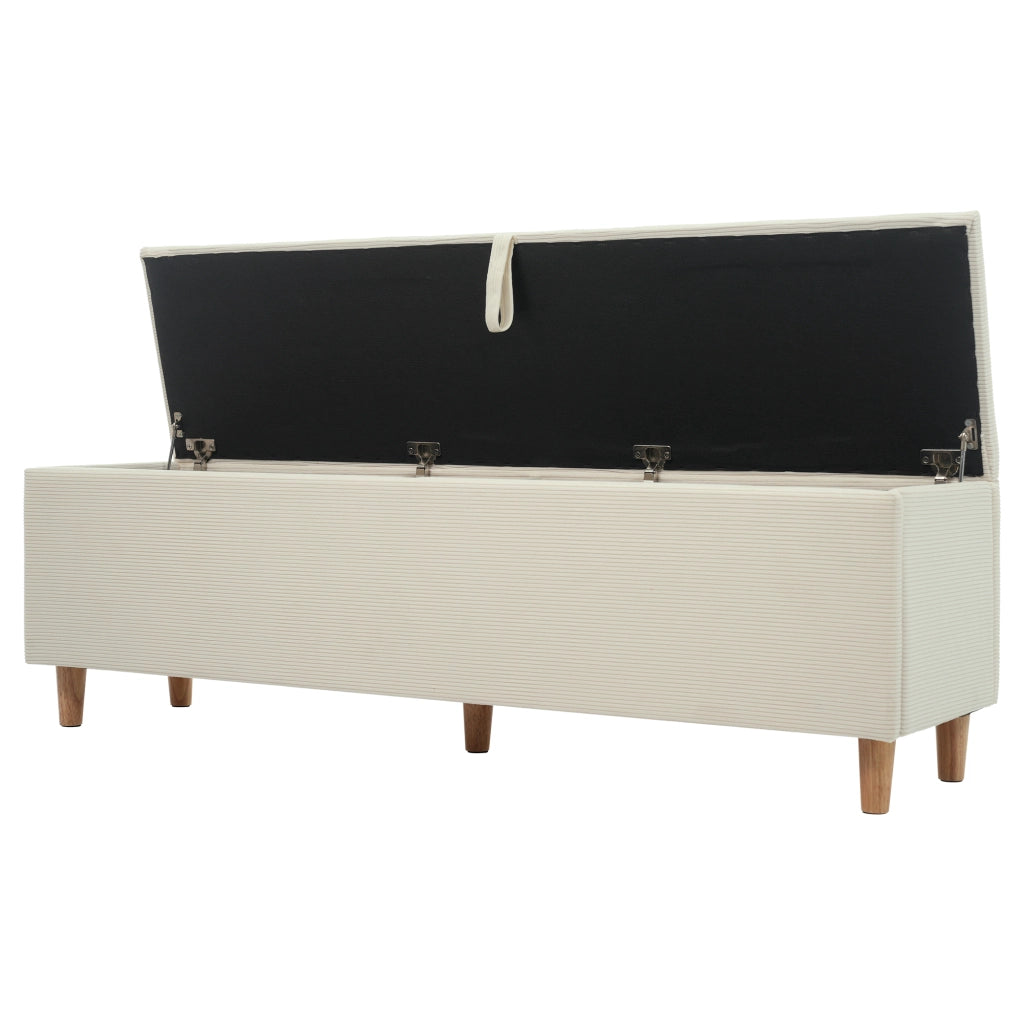 Panca da letto imbottita con contenitore idraulico, 145/165/175 cm, effetto velluto a coste beige