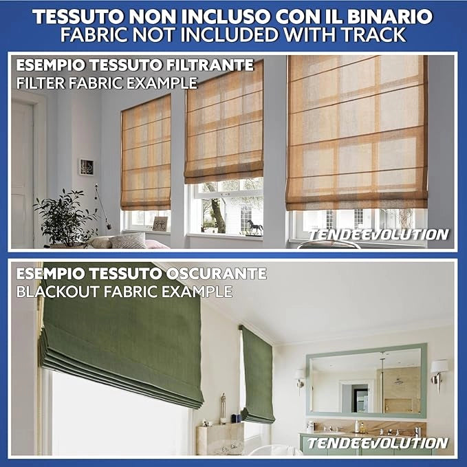 Binario Tenda a Pacchetto 4 Calate con cassone, Bastone Attacco Parete/Soffitto, Binario in Alluminio Bianco Lunghezza 140 CM Comando a destra