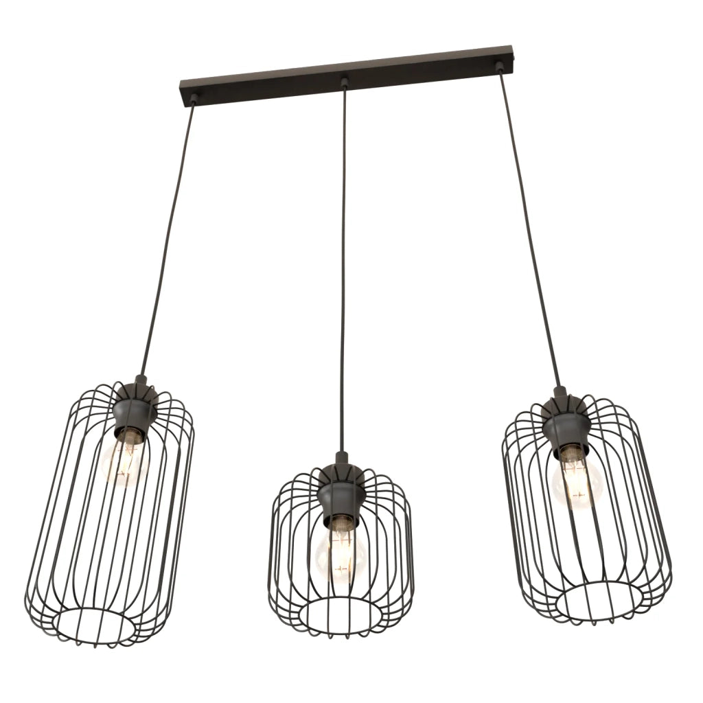 Sospensione Minimal Industrial Minerva 3 Luci Lineari Nera