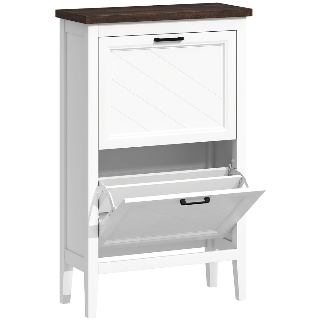 Scarpiera Country 60x26,5x96,7 cm con 2 Cassetti Ribalta in MDF Bianco