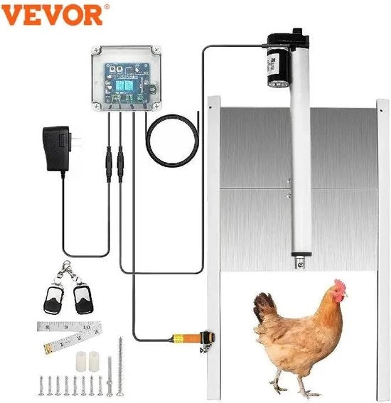 Luogo di riposo automatico per polli - Con sensore di luce - Protezione IP44 - Sensore infrarosso - Dimensioni 30x60cm - Elettrico - Incluso set di montaggio + telecomando