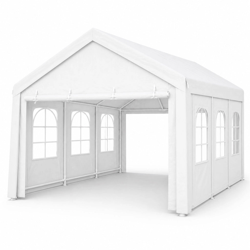 Gazebo Da Giardino Professionale Con Pareti Laterali Modulari E Finestre Cristalline Per Eventi Ricevimenti Catering Copertura Outdoor Resistente Impermeabile 6 x 4 x 3.15 Metri Bianco