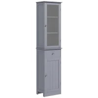 kleankin Mobile Colonna Bagno Salvaspazio con Armadietto, Cassetto e Ripiani in MDF, 40x27x171.5cm, Grigio