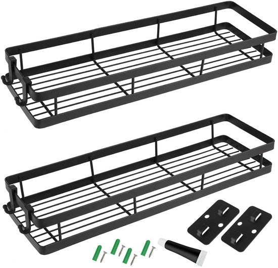Rack per spezie 2 pezzi - Nero metallo - Rack per cucina - Raccordabile cucina - Inclusi chiodi - Installazione facile