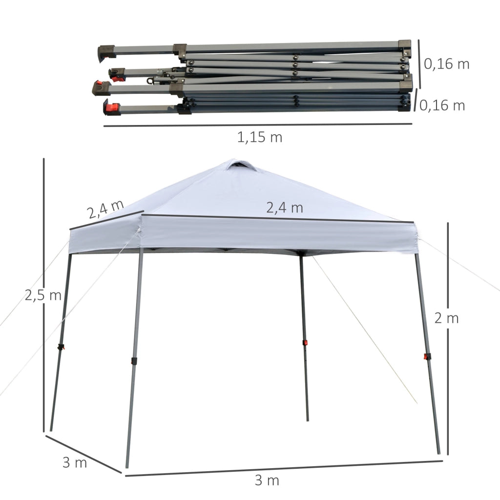 Gazebo Pieghevole 3x3m ¨C Zephmum ¨C Bianco, Acciaio, con Ruote e Borsa di Trasporto