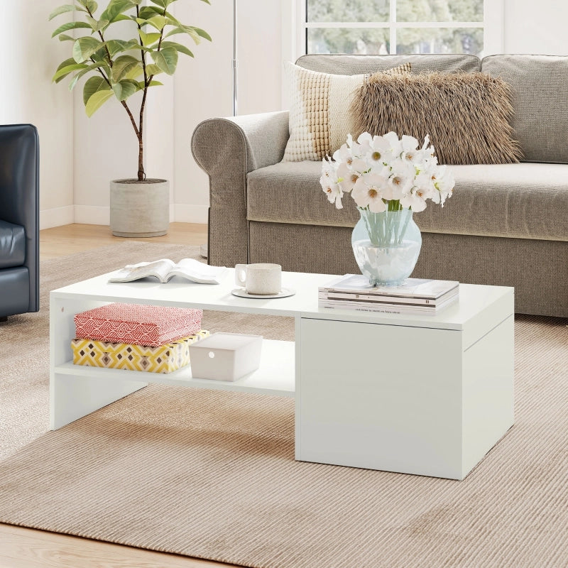 Tavolino da caffè con piano scorrevole e vano - per soggiorno - 110×52×36 cm - bianco