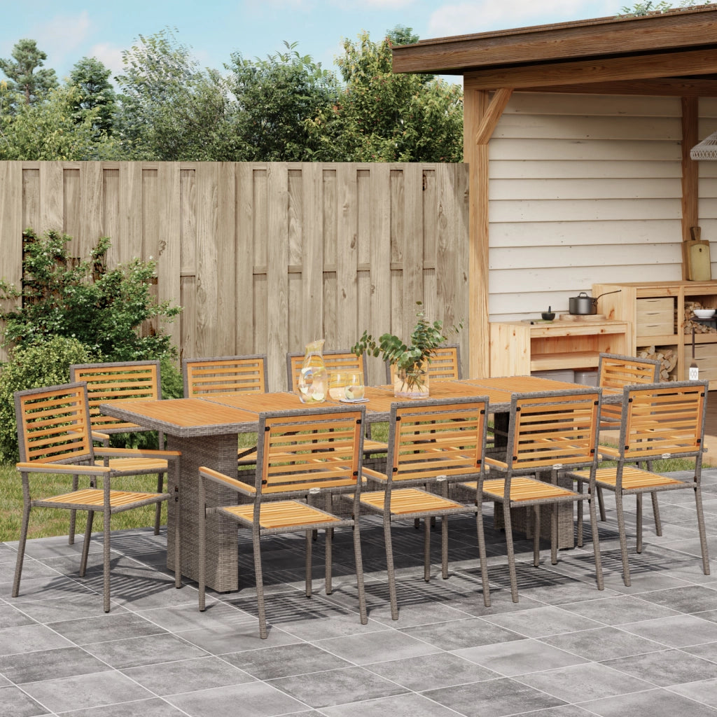 Set da Pranzo da Giardino da 11 Pezzi Grigio Polyrattan Acacia