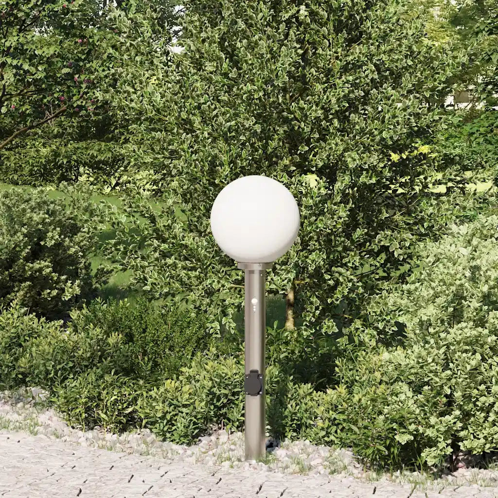 Lampada a paletto con sensore e presa 80 cm Acciaio Inox IP44 4006107