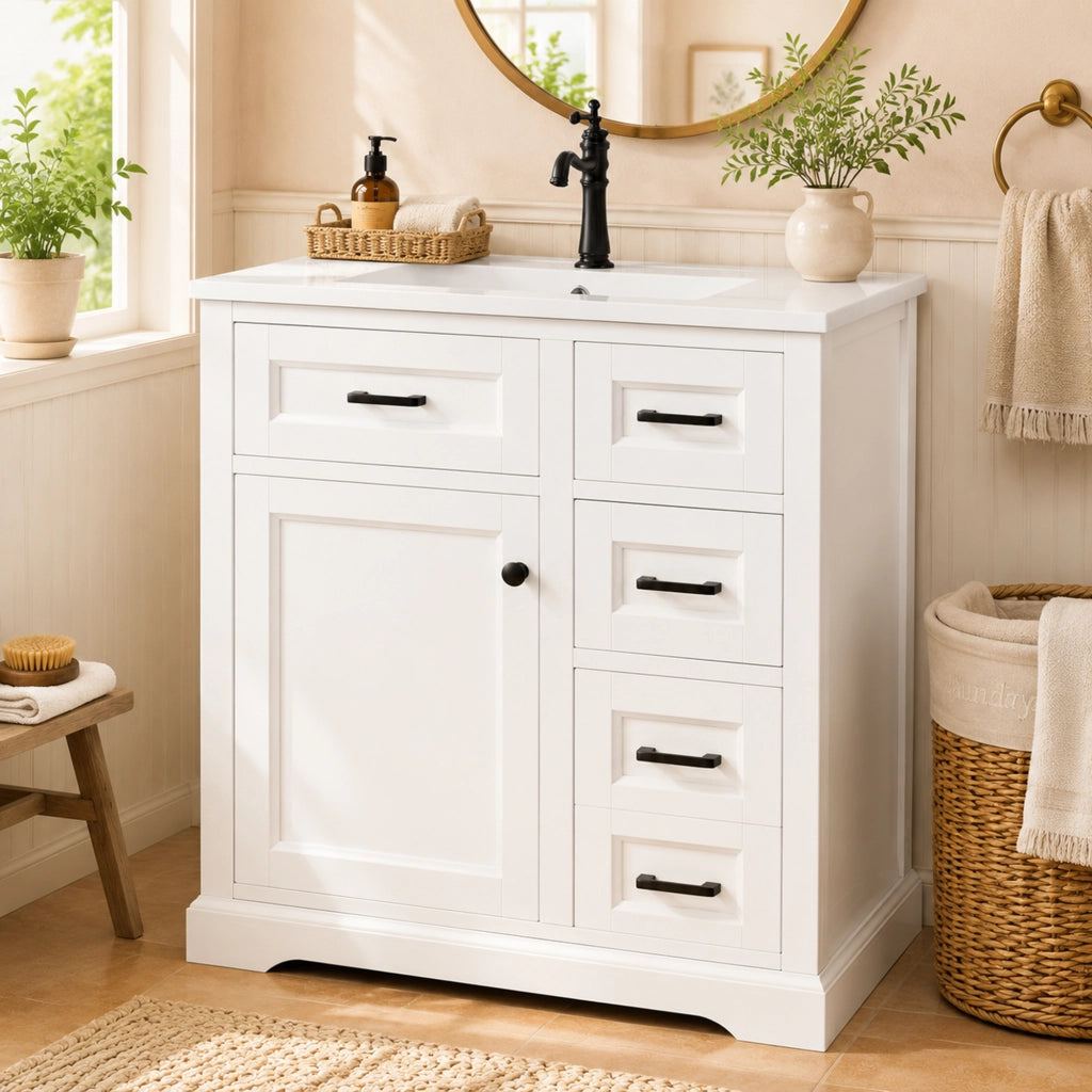 Mobile bagno a terra con lavabo; mobiletto bagno bianco 76x47x82 cm in MDF