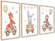 Decorazione per la camera dei bambini - Poster 40x50 cm - Animali in auto - Decorazione per la camera dei bambini - Poster per ragazzi/ragazze - Illustrazioni creative - Disponibile con/ senza listino - Poster per bambini