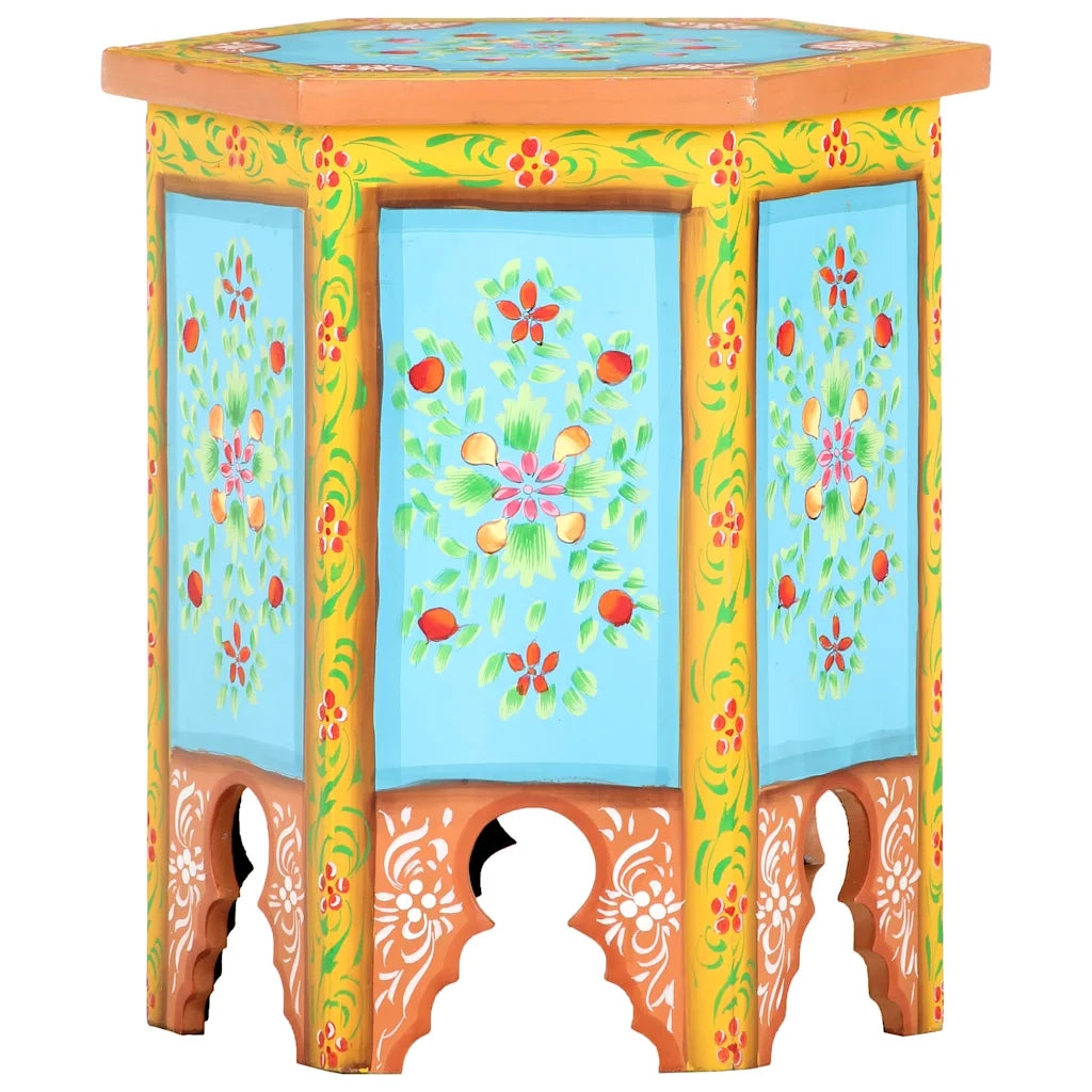 Tavolino Dipinto a Mano Multicolore 38x33x42 cm Massello Mango 285879