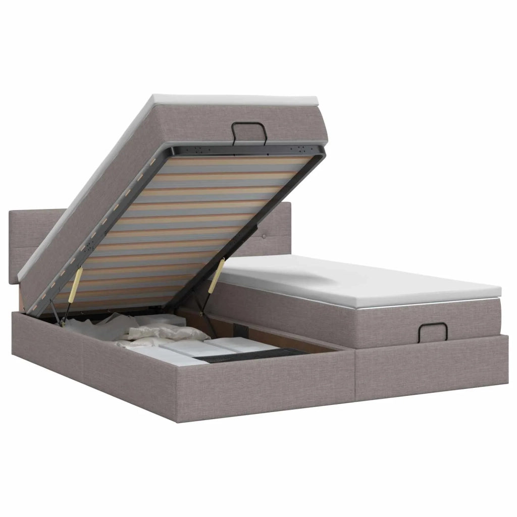 Letto ottomano con materasso con testiera 2 pz Tortora Tessuto 3456702