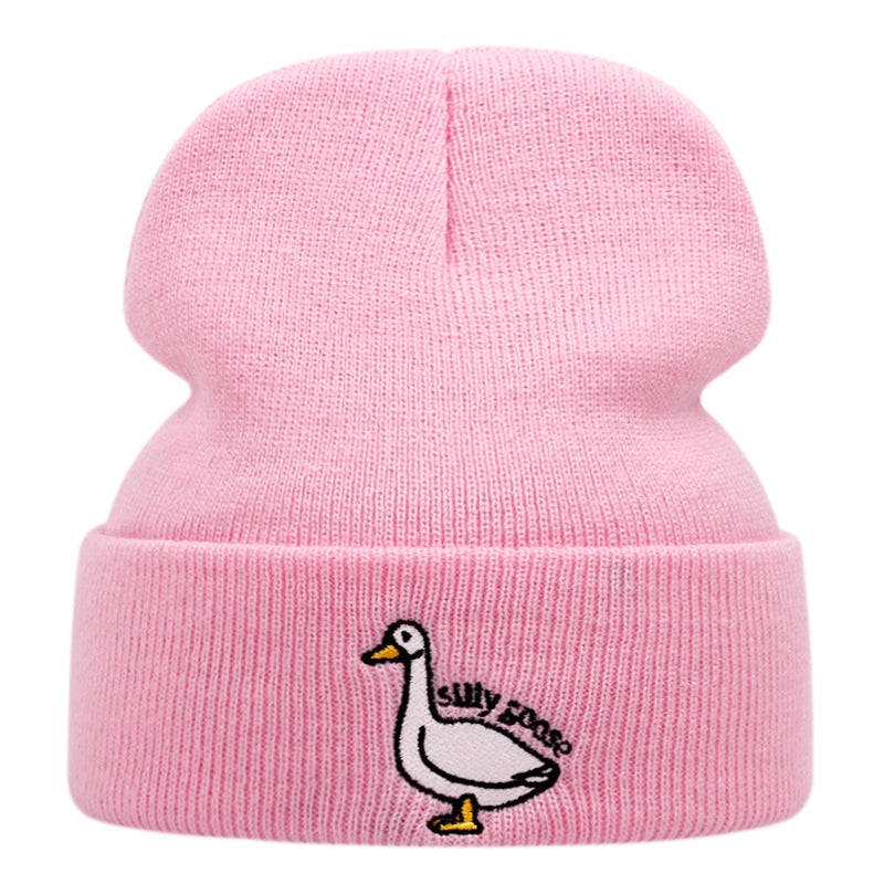 Cappelli invernali caldi lavorati a maglia con ricamo Silly Goose, colore rosa