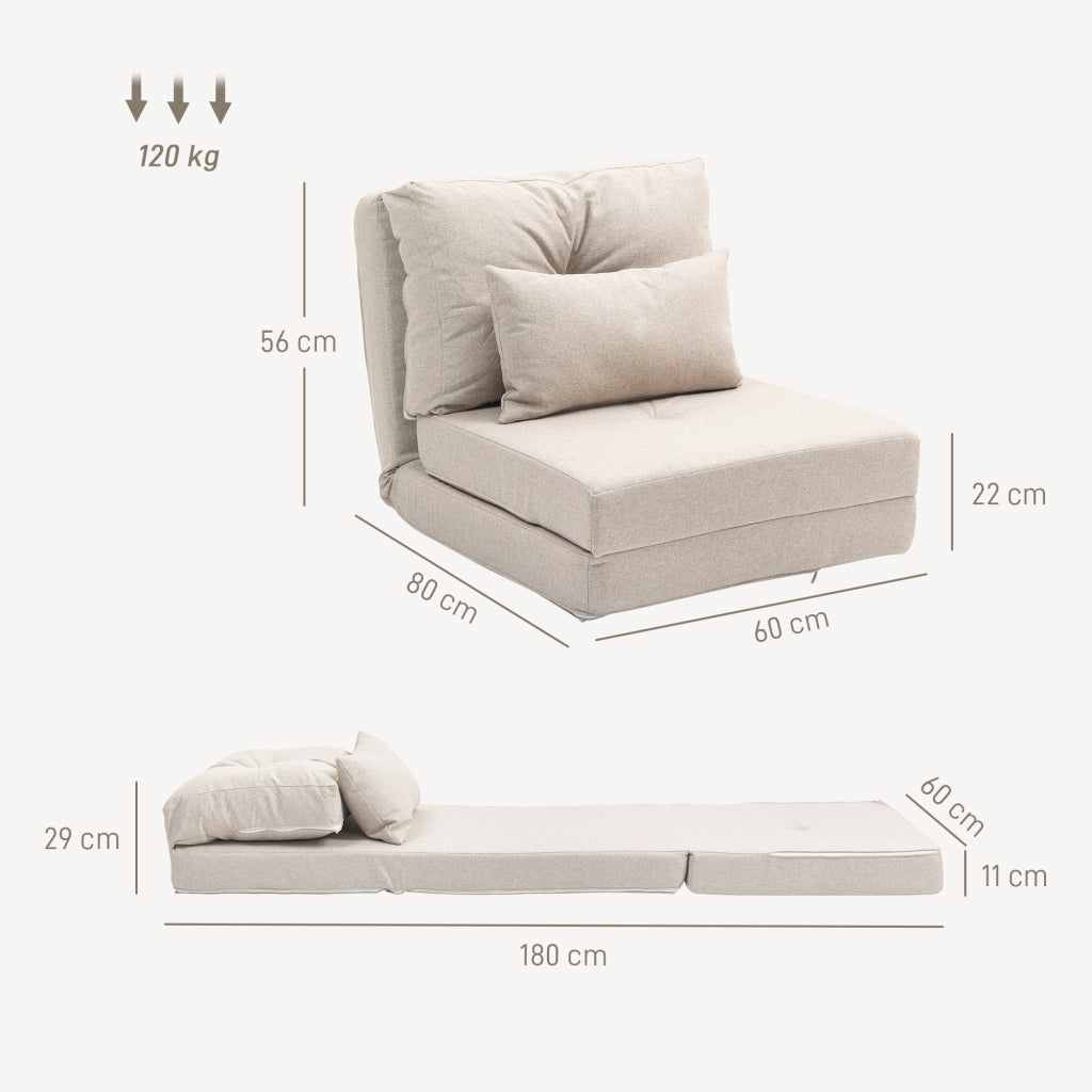Poltrona letto imbottita con cuscino e schienale regolabile ¨C Minimal ¨C Beige