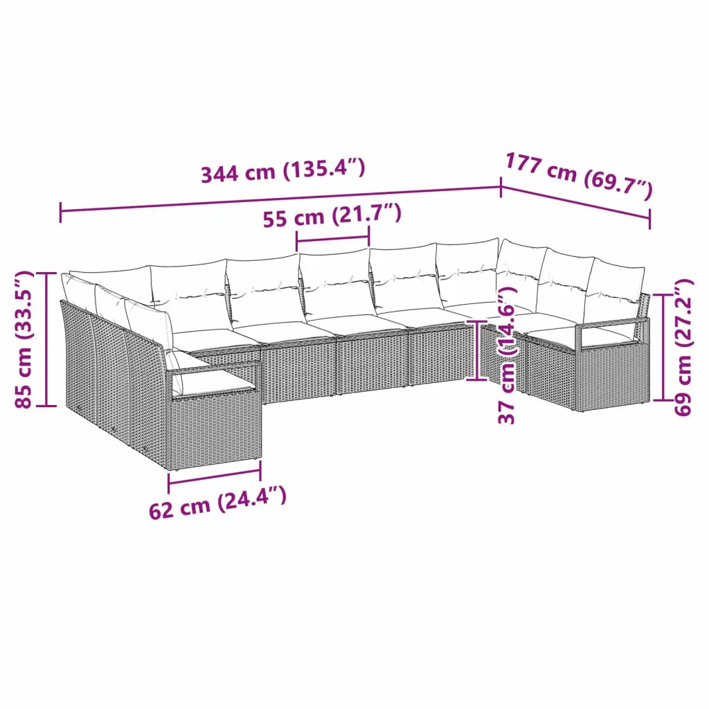 Set di divani con cuscino 10 pcs Nero polyrattan