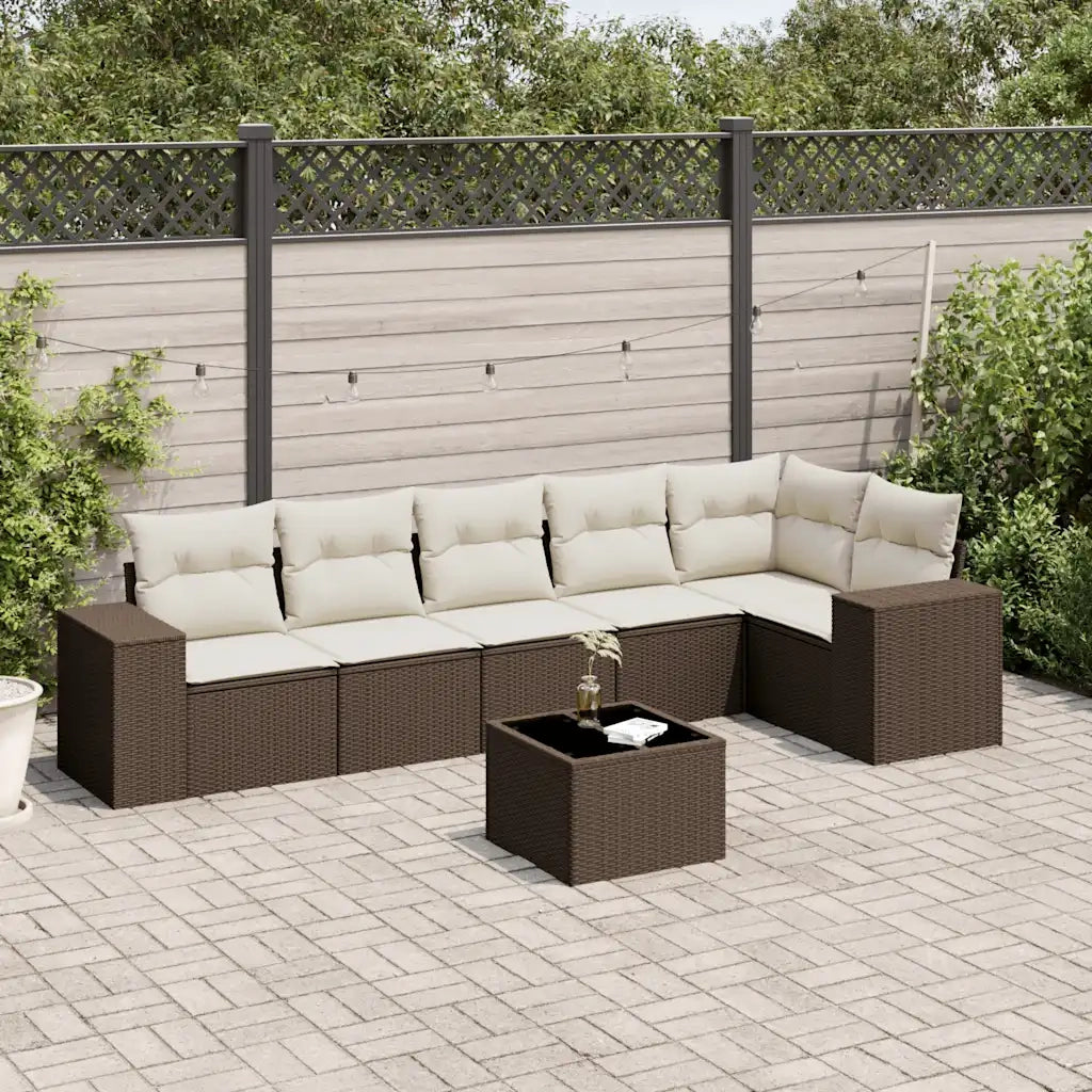 Set Divani da Giardino 7 pz con Cuscini Marrone in Polyrattan 3222602