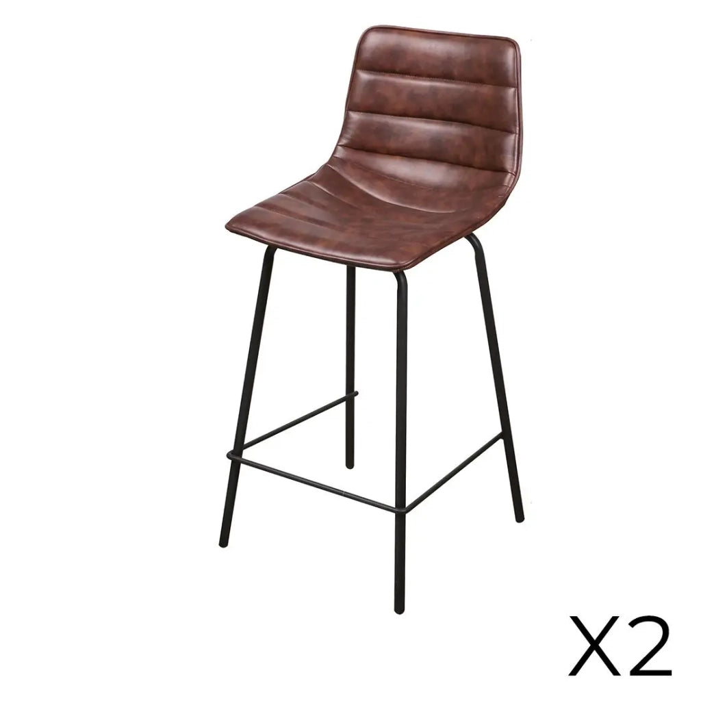 Set di 2 sgabelli da bar con schienale in effetto cuoio mogano collezione NETS - Stile industriale