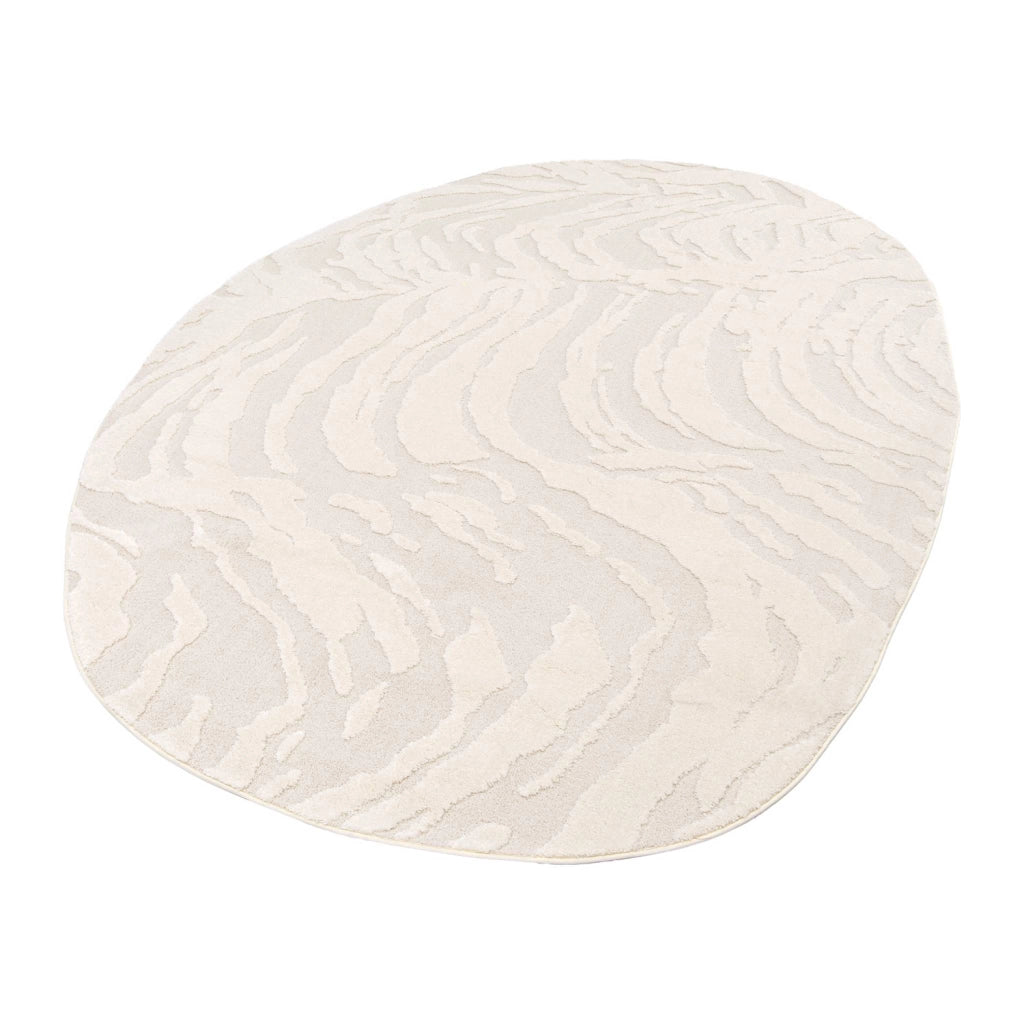 Tappeto interno a forma di ciottolo con rilievo crema, crema