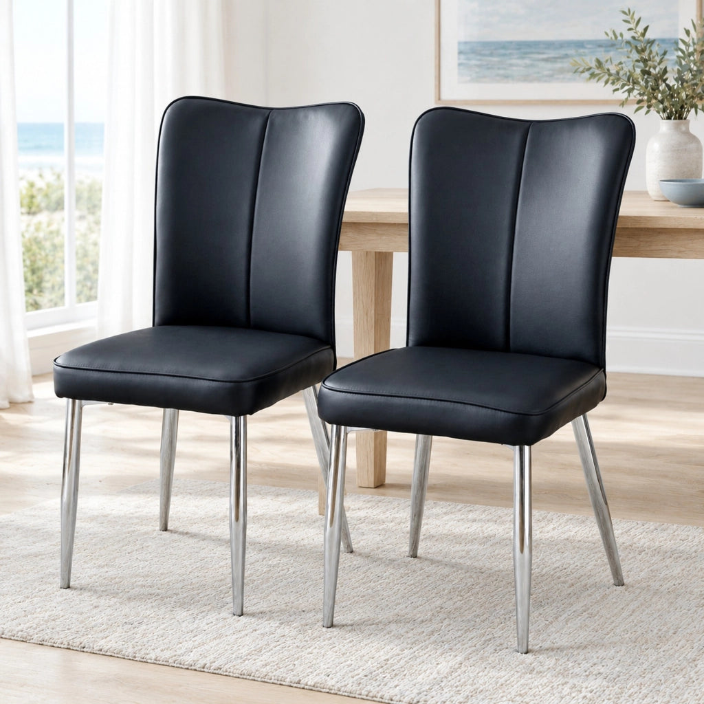 Set di 2 sedie da pranzo in PU nero con gambe argento