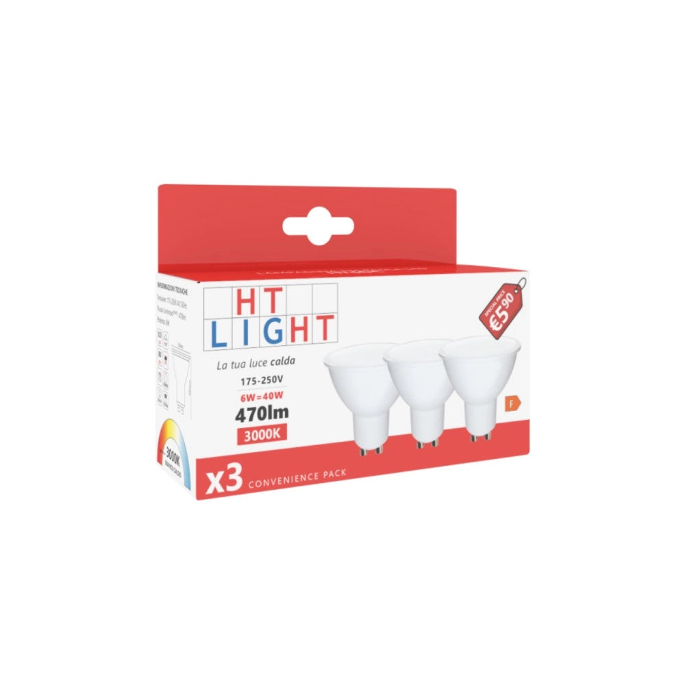 Alca power gu10 6w 175-250v 470lm 3000k lampadina dicroica led box da 3pz