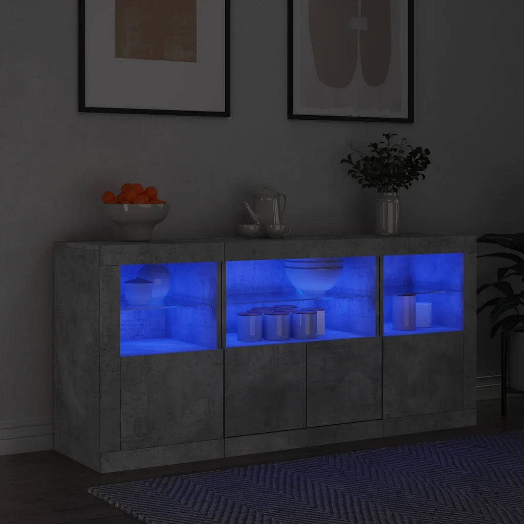 Credenza con Luci LED Grigio Cemento 142,5x37x67 cm