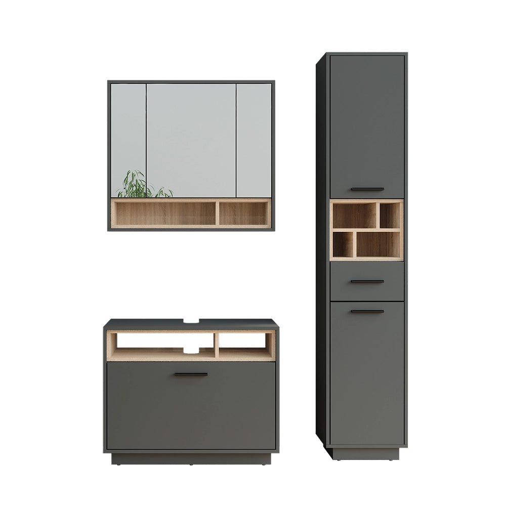 Vicco Set di mobili da bagno Antracite/Sonoma 3 parti con colonna