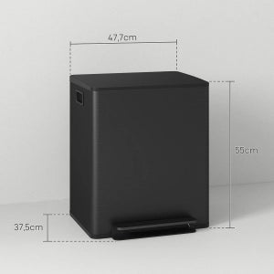 PATTUMIERA a Pedale 2 x 25 L in Acciaio Inox Nero con 2 Secchi Interni