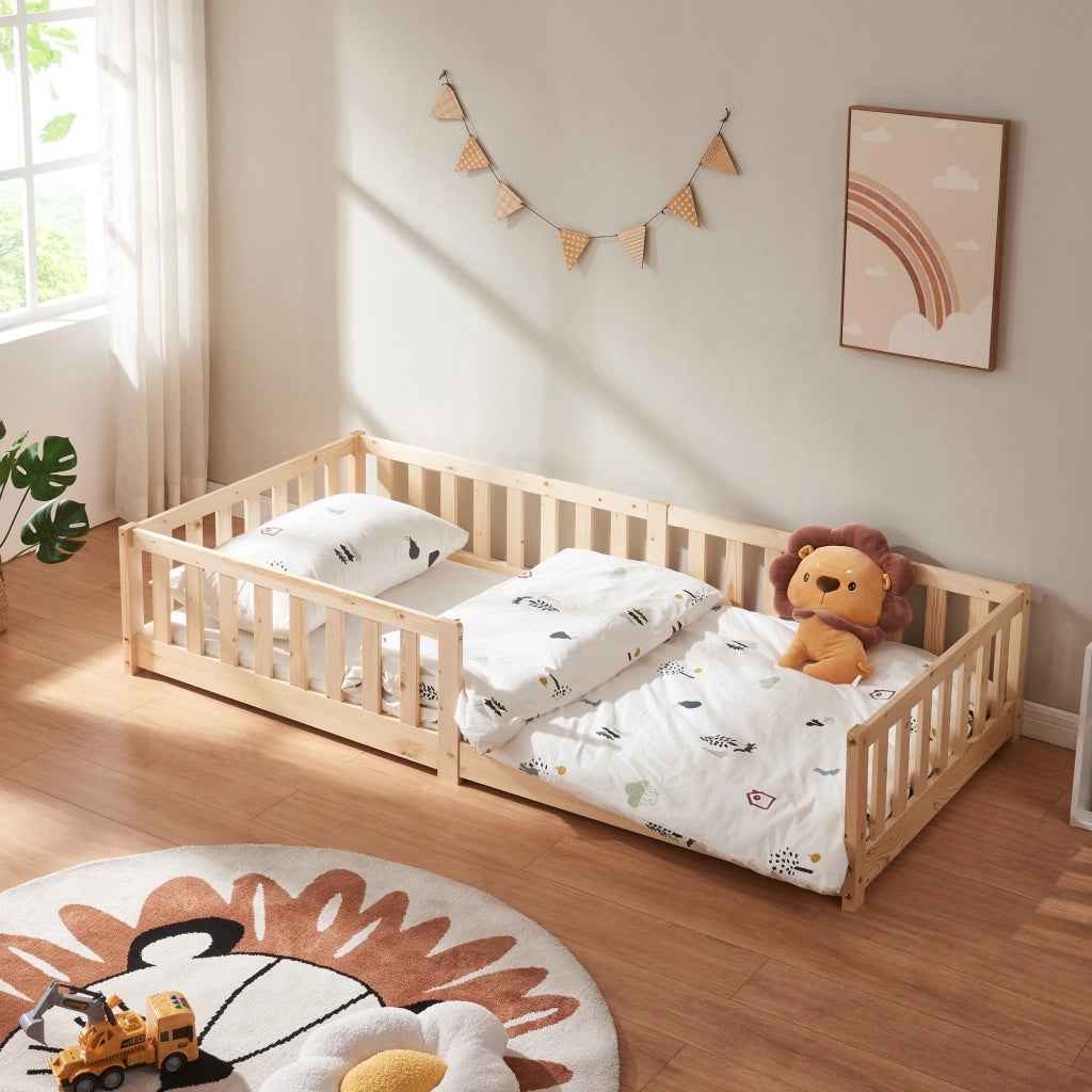 Letto Montessori per Cameretta Tanna in Legno di Pino 90 x 200 cm - Naturale [en.casa]
