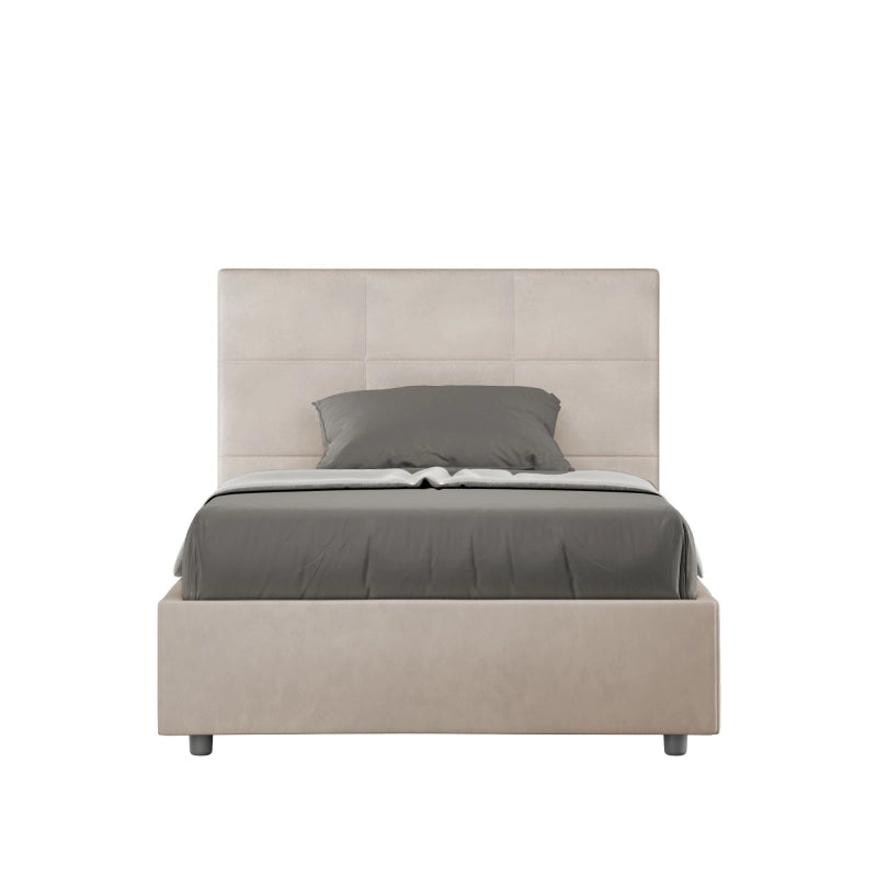 Letto imbottito 1 piazza e mezza 120x200 cm Mika - Contenitore,Microfibra,Sabbia