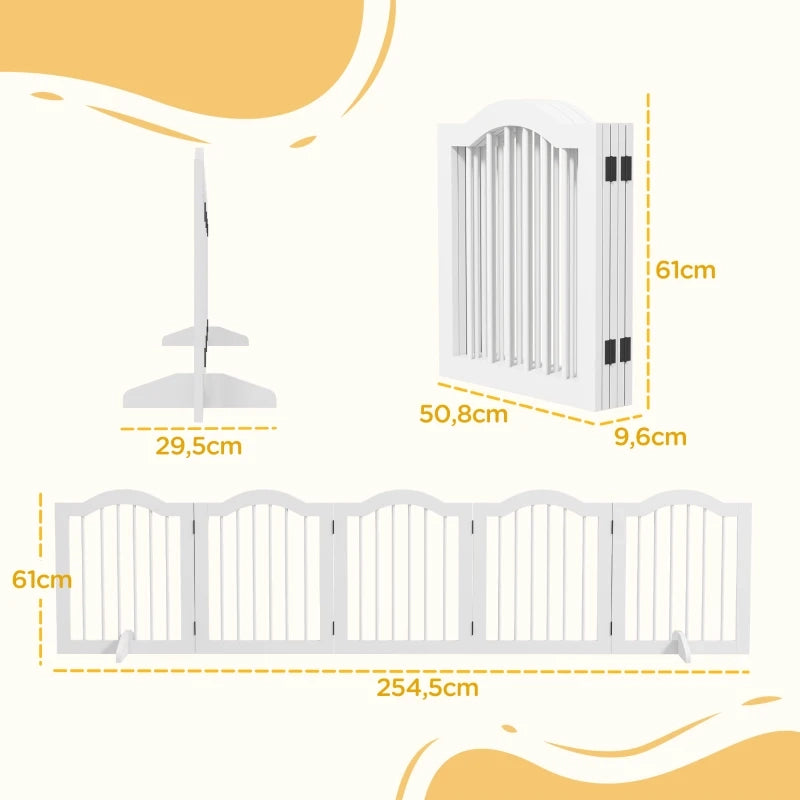 Barriera estensibile a forbice pieghevole a 5 pannelli in legno massiccio e MDF bianco con piedini di supporto