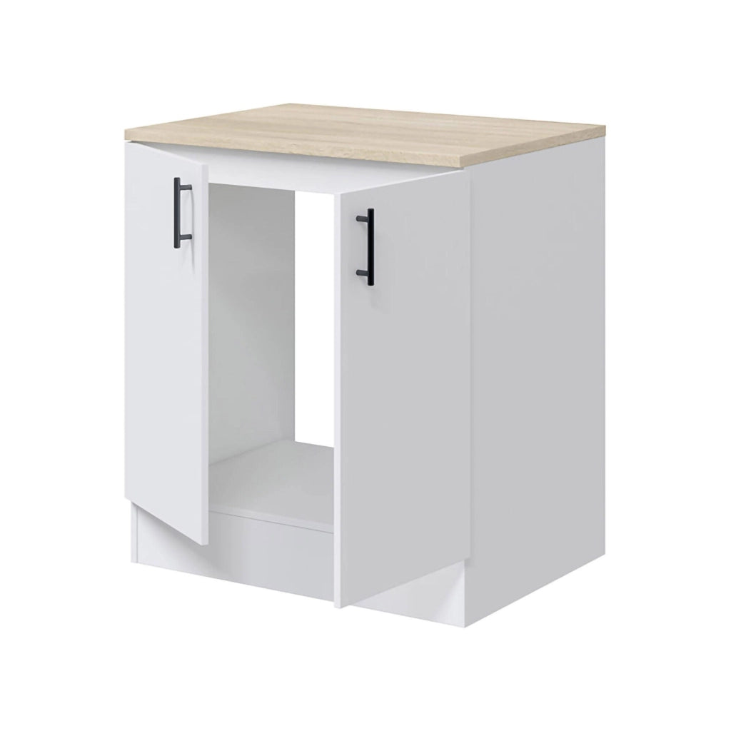 Mobile per lavello 2 ante Nolia, Base sottolavello, Mobile lavello con ante, Struttura base per lavello, 80x60 h90 cm, Bianco e Rovere