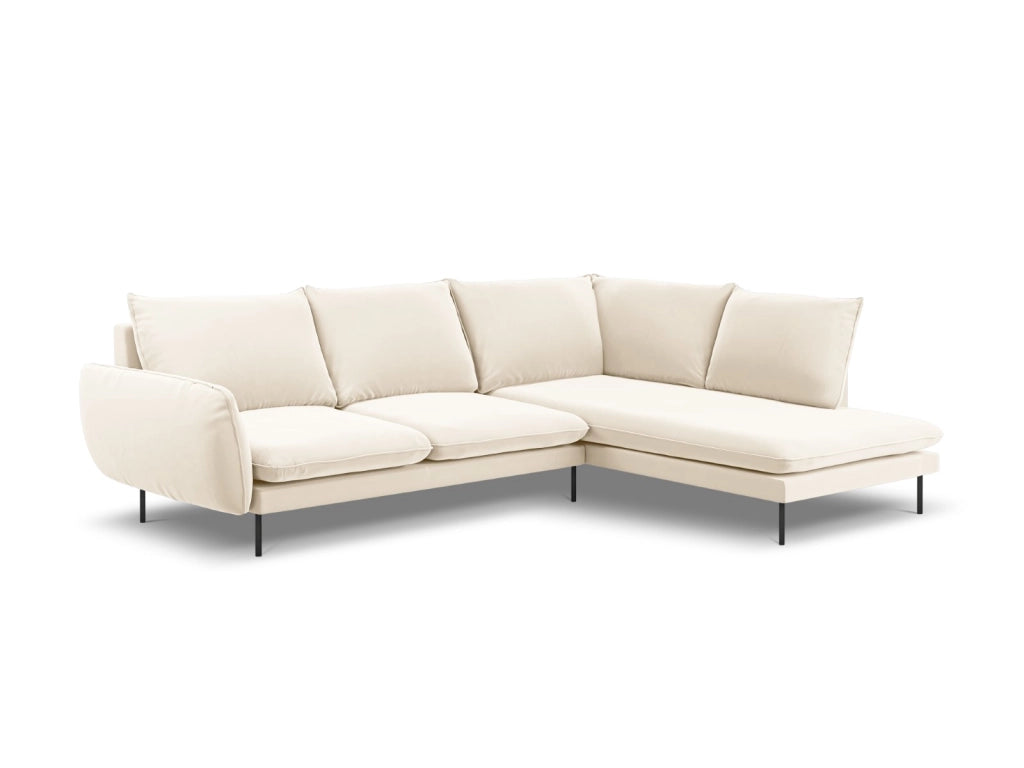 Cosmopolitan Design - Divano angolare destro "Vienna" 6 posti in velluto beige chiaro 