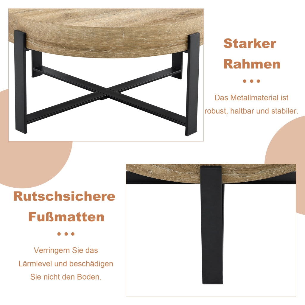 Tavolino da caffè rotondo con base a croce - per soggiorno o camera - 68 x 36 cm - nero e legno
