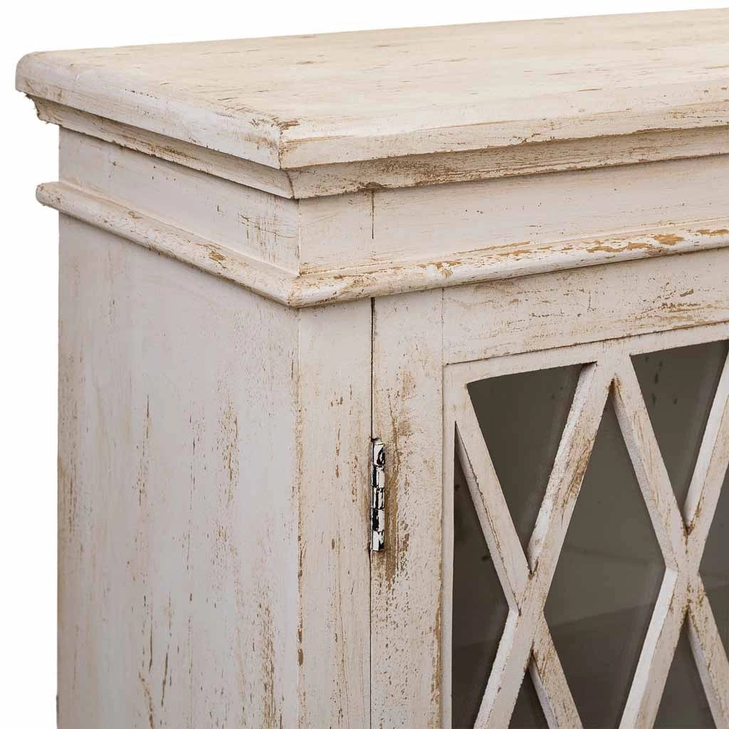 Credenza in legno e vetro artigianale bianco 170x40x100