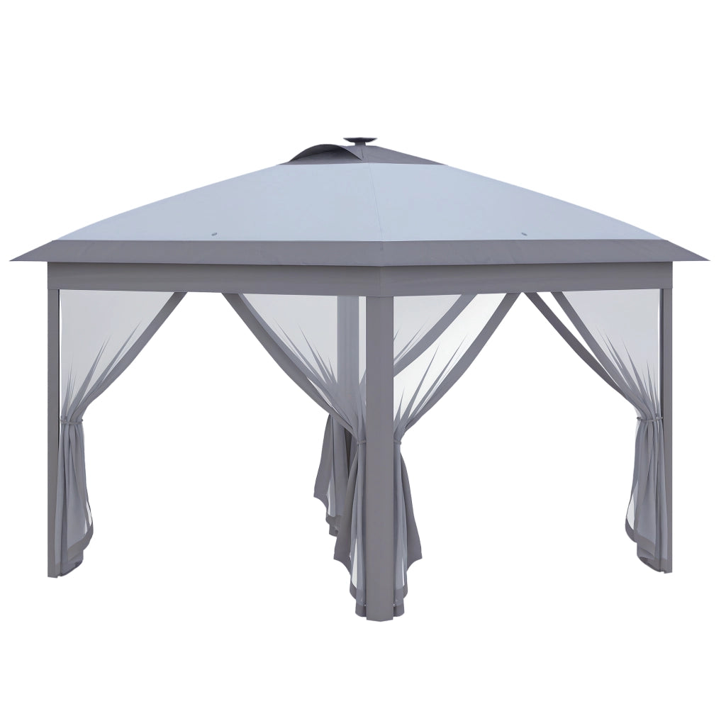 Gazebo pieghevole 3.3x3.3m con LED e tende ¨C zephmum ¨C grigio