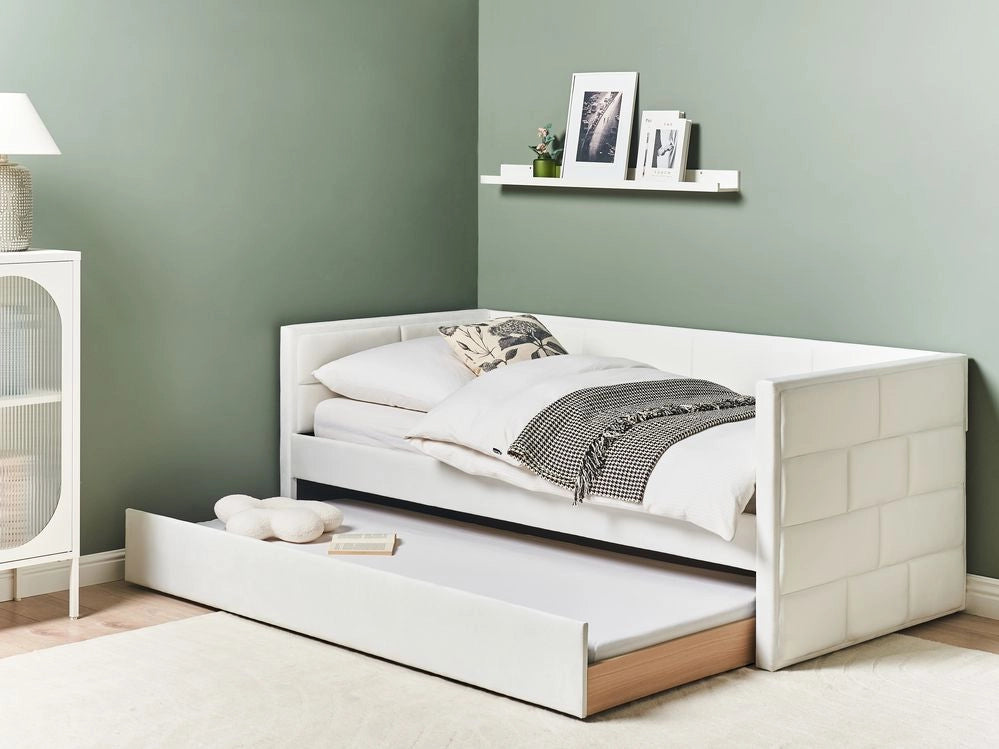 Letto a scomparsa con rete a doghe in velluto 90 x 200 cm glamour bianco panna