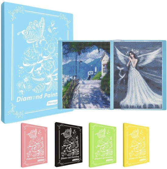 Album di pittura con diamanti A3, mappa con 60 contenitori trasparenti, album per la conservazione delle foto di pittura con diamanti, accessori (blu)