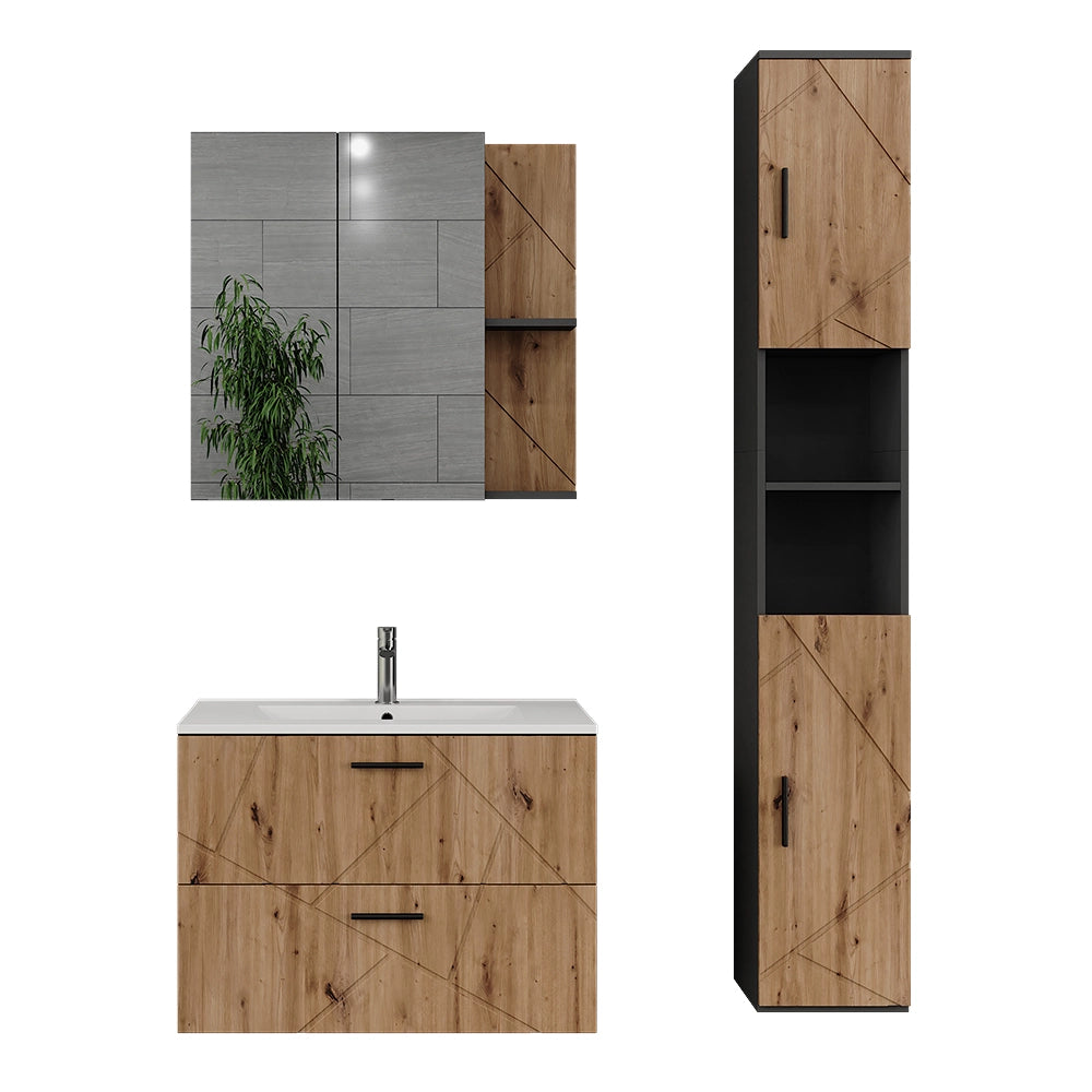 Vicco Set di mobili da bagno Antracite/Artisan 4 parti