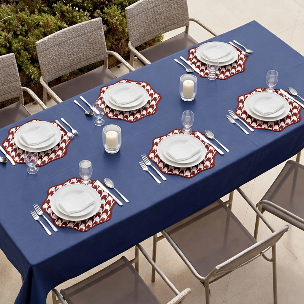 Serce, Tovaglietta Americana set da 6, Bordo Ondulato, Fantasia Pied de Poule Made in Italy, 40x40 cm Rosso