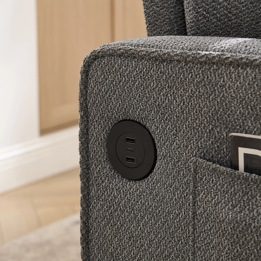 Divano letto 3 in 1 con sistema scorrevole e porte USB in legno e tessuto grigio scuro 195 × 134 × 73 cm