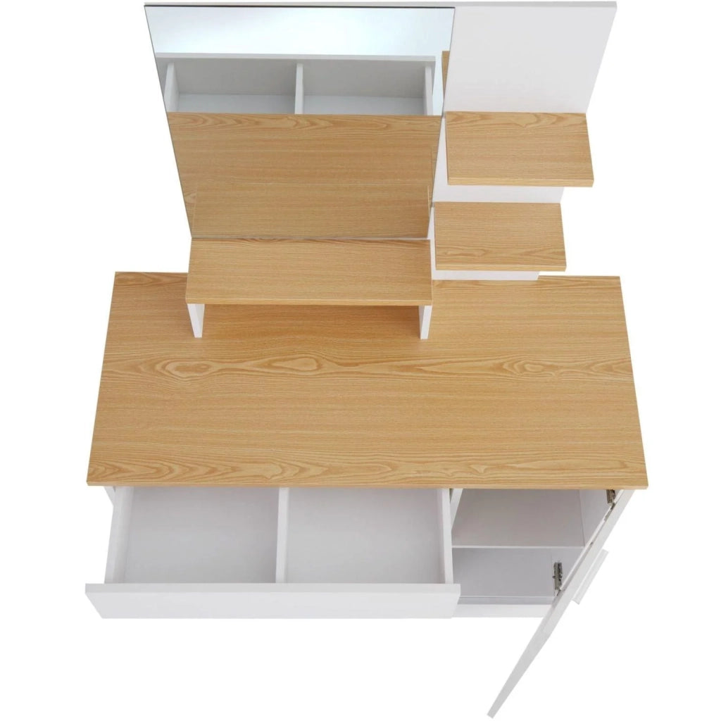 Toeletta con specchio e cassetto elegante tavolo da trucco moderno 137,5 cm bianco 08_0000240