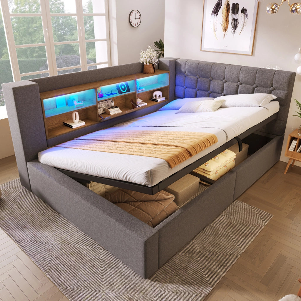 Letto matrimoniale 140x200 con LED, ricarica USB e materasso