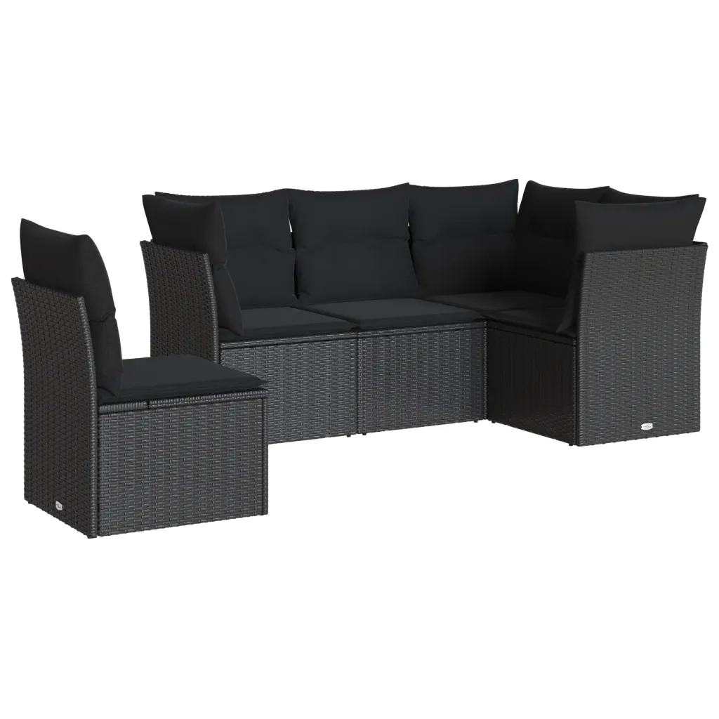 Set Divani da Giardino 5 pz con Cuscini in Polyrattan Nero 3217635