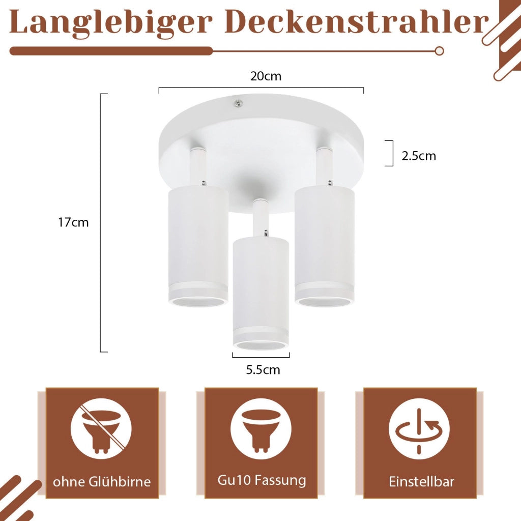 ZMH Faretto da soffitto bianchi 3 fiamme orientabili 355° per camera letto