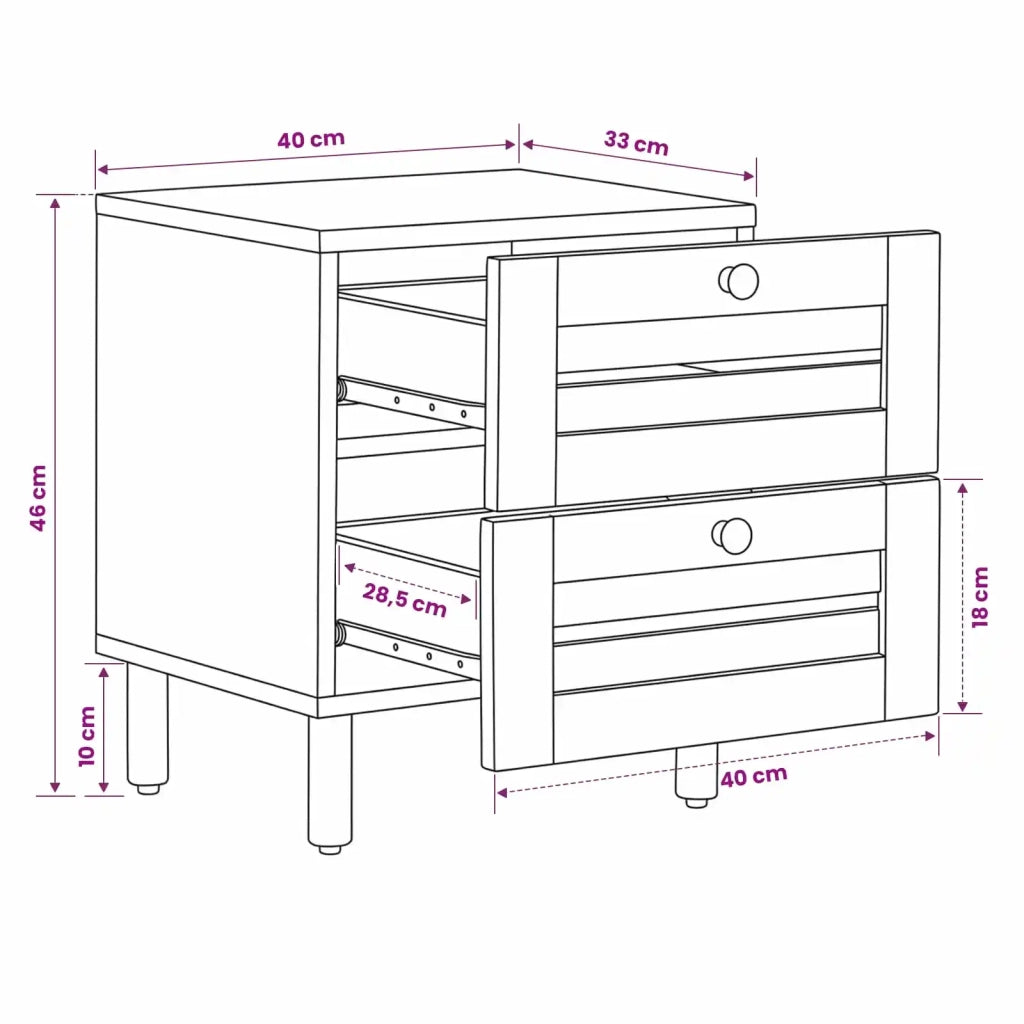 Comodino 2 pz Naturale 40 x 33 x 46 cm Legno di mango massello 4018843