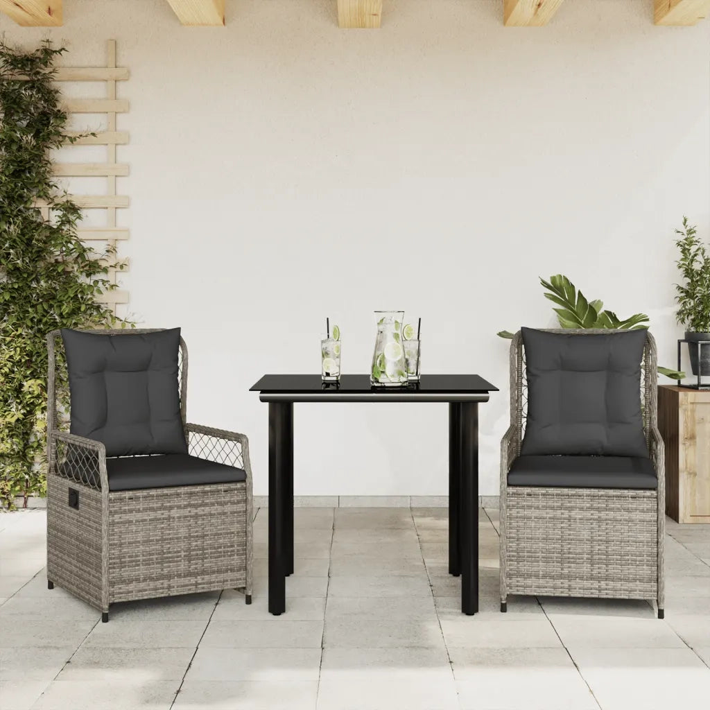 Set da Pranzo da Giardino 3 pz | Set Salotto da Giardino con Cuscini in Polyrattan Grigio
