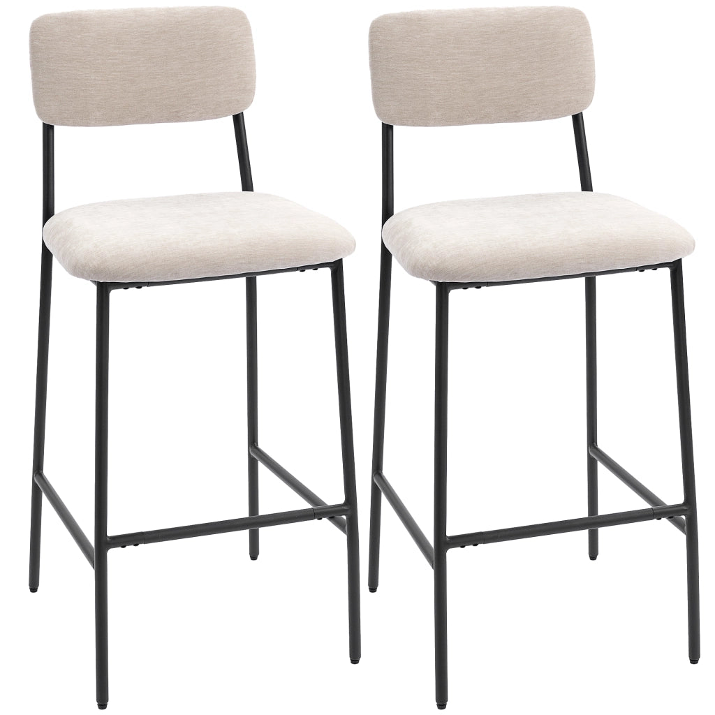 Sgabelli da Bar con Schienale Alto e Rivestimento in Ciniglia ¨C Zephmum ¨C Crema