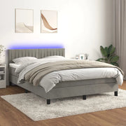 Letto a Molle con Materasso e LED Grigio Chiaro 140x200 cm Velluto
